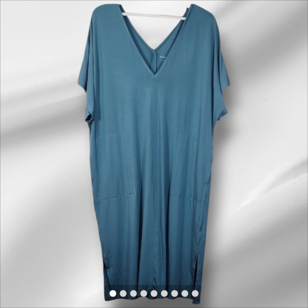 Ava & Viv Teal V-Neck Midi Dress With Dolman Sleeves Size 14 NWT